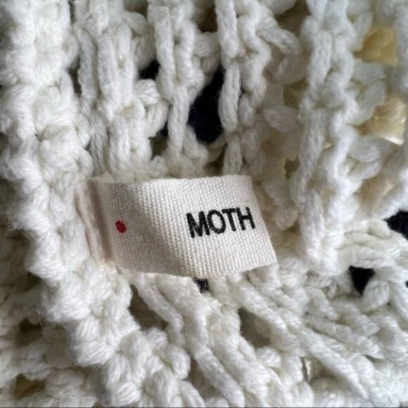 Anthropologie Moth Pom Pom Dot Full Zip Cream Cotton Cardigan Size Small - Picture 12 of 12